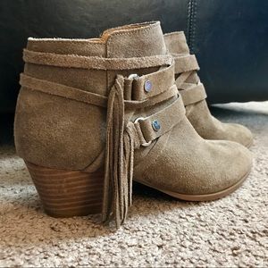 Suede Taupe Heel Booties - Size 8 (Franco Sarto)